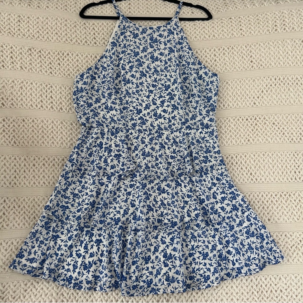 The General Good Womens Floral Dress XL Blue White Sleeveless Tie Waist Mini